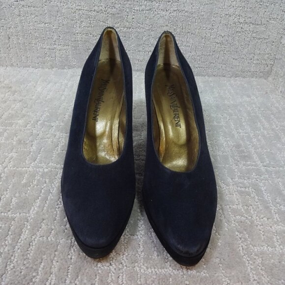 YVES Saint Laurent Size 10M Navy Blue Classic Pump Heels Made in Italy Vintage - Picture 1 of 10